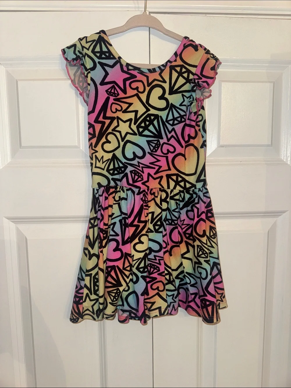 Pixielane Girls Rainbow Heart & Star Skater Dress - Multicolor